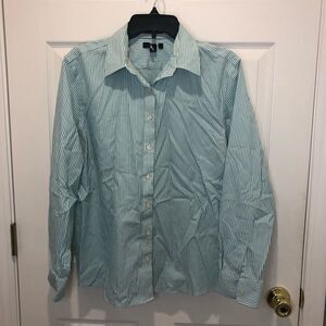 Lands’ End green and white striped button down shirt, size 18